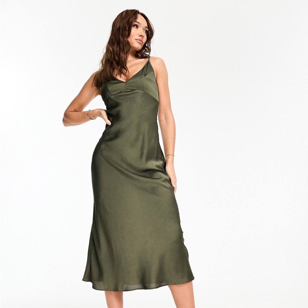ASOS Olive Satin Midi Dress